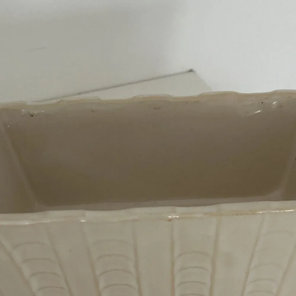 Vintage Pottery Planter Rectangle Beige/Tan Ribbed Scalloped MCM Mid Century